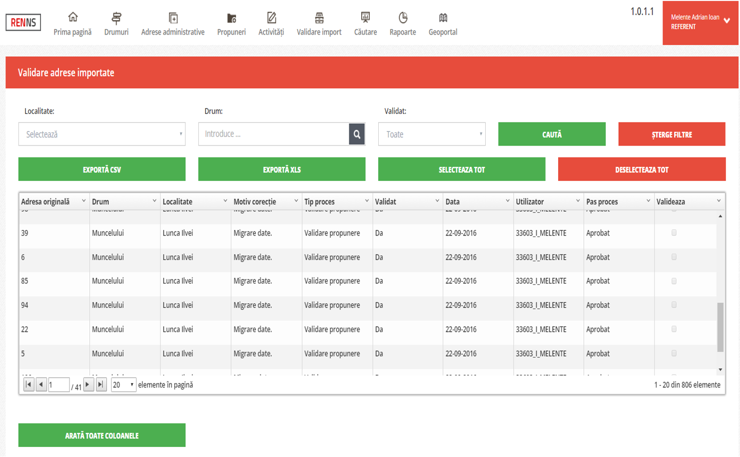 Adăugare adresă în RENNS - validare adrese importate