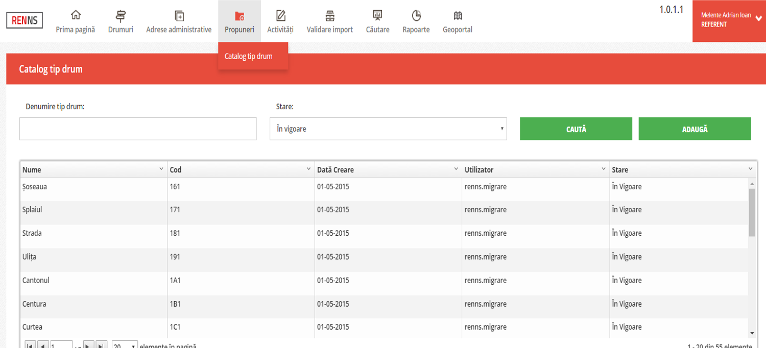Adăugare drum in RENNS - catalog drum